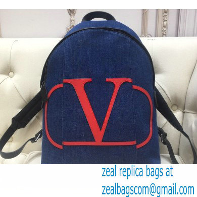 Valentino Vlogo Backpack Bag Denim Blue 2020 - Click Image to Close