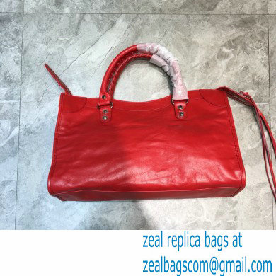 Balenciaga Classic City Medium Bag with Logo Strap Red