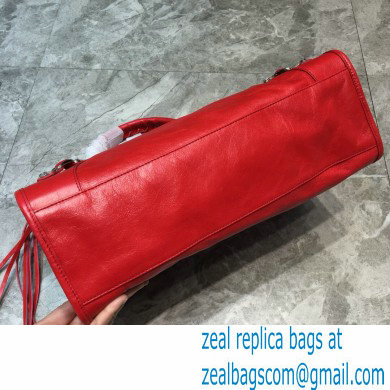 Balenciaga Classic City Medium Bag with Logo Strap Red