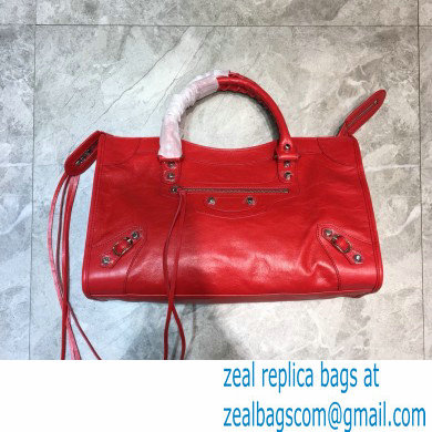 Balenciaga Classic City Medium Bag with Logo Strap Red