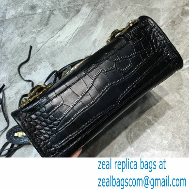 Balenciaga Classic City Mini Bag Crocodile Embossed Calfskin Black/Gold