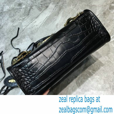 Balenciaga Classic City Mini Bag Crocodile Embossed Calfskin Black/Gold - Click Image to Close