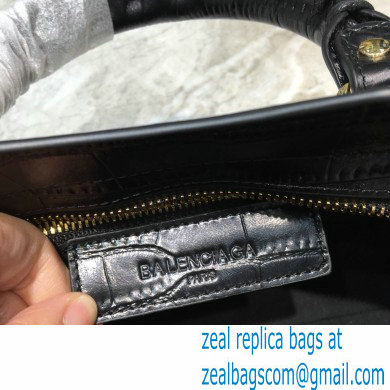 Balenciaga Classic City Mini Bag Crocodile Embossed Calfskin Black/Gold - Click Image to Close