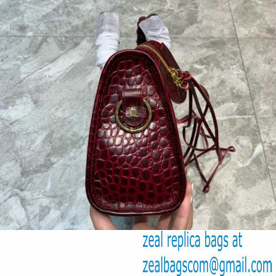 Balenciaga Classic City Mini Bag Crocodile Embossed Calfskin Burgundy/Gold