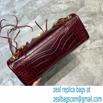 Balenciaga Classic City Mini Bag Crocodile Embossed Calfskin Burgundy/Gold - Click Image to Close