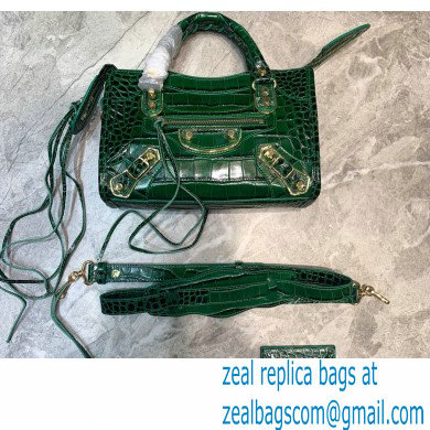 Balenciaga Classic City Mini Bag Crocodile Embossed Calfskin Green/Gold