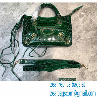 Balenciaga Classic City Mini Bag Crocodile Embossed Calfskin Green/Gold - Click Image to Close