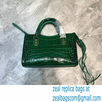 Balenciaga Classic City Mini Bag Crocodile Embossed Calfskin Green/Gold - Click Image to Close