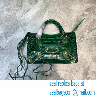 Balenciaga Classic City Mini Bag Crocodile Embossed Calfskin Green/Gold