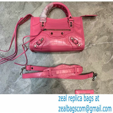 Balenciaga Classic City Mini Bag Crocodile Embossed Calfskin Pink/Silver