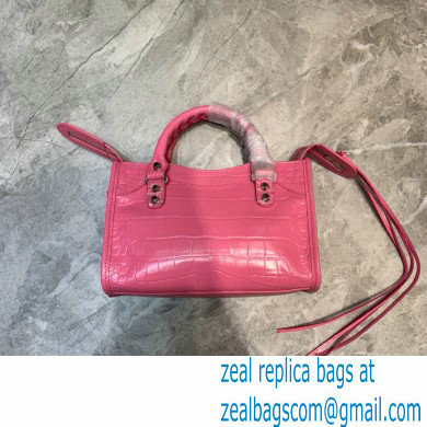 Balenciaga Classic City Mini Bag Crocodile Embossed Calfskin Pink/Silver