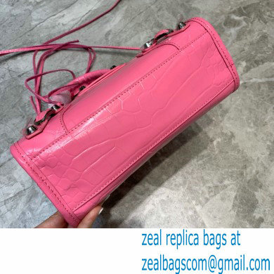 Balenciaga Classic City Mini Bag Crocodile Embossed Calfskin Pink/Silver - Click Image to Close