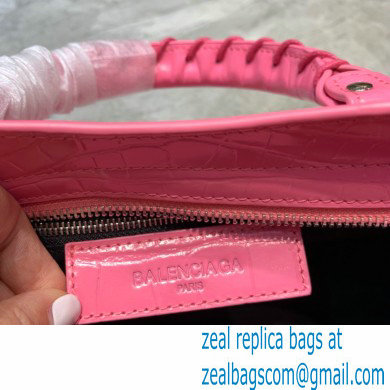 Balenciaga Classic City Mini Bag Crocodile Embossed Calfskin Pink/Silver - Click Image to Close