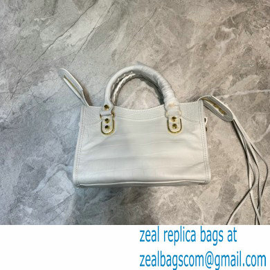 Balenciaga Classic City Mini Bag Crocodile Embossed Calfskin White/Gold - Click Image to Close