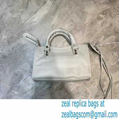 Balenciaga Classic City Mini Bag Crocodile Embossed Calfskin White/Silver - Click Image to Close