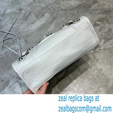 Balenciaga Classic City Mini Bag Crocodile Embossed Calfskin White/Silver