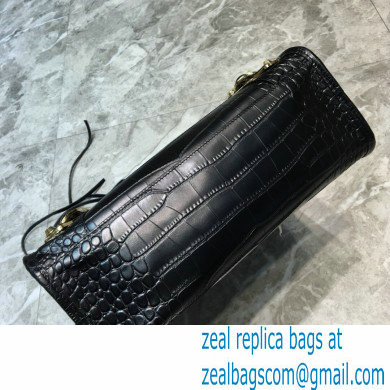 Balenciaga Classic City Small Bag Crocodile Embossed Calfskin Black/Gold