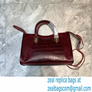 Balenciaga Classic City Small Bag Crocodile Embossed Calfskin Burgundy/Gold - Click Image to Close