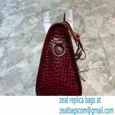 Balenciaga Classic City Small Bag Crocodile Embossed Calfskin Burgundy/Gold - Click Image to Close