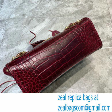 Balenciaga Classic City Small Bag Crocodile Embossed Calfskin Burgundy/Gold