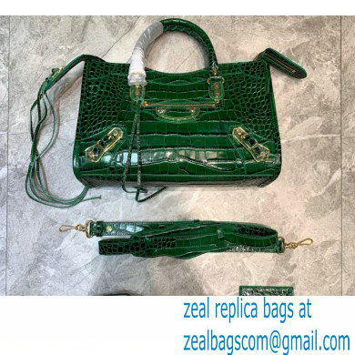 Balenciaga Classic City Small Bag Crocodile Embossed Calfskin Green/Gold - Click Image to Close