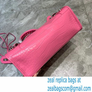 Balenciaga Classic City Small Bag Crocodile Embossed Calfskin Pink/Silver - Click Image to Close