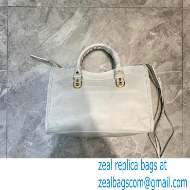 Balenciaga Classic City Small Bag Crocodile Embossed Calfskin White/Gold