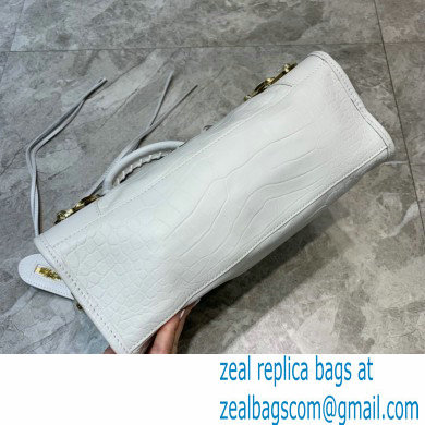 Balenciaga Classic City Small Bag Crocodile Embossed Calfskin White/Gold - Click Image to Close