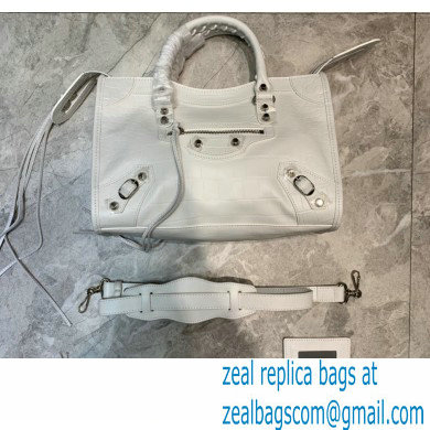 Balenciaga Classic City Small Bag Crocodile Embossed Calfskin White/Silver - Click Image to Close