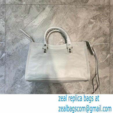 Balenciaga Classic City Small Bag Crocodile Embossed Calfskin White/Silver - Click Image to Close