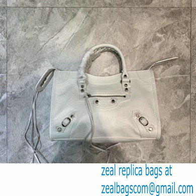 Balenciaga Classic City Small Bag Crocodile Embossed Calfskin White/Silver - Click Image to Close