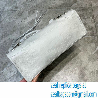 Balenciaga Classic City Small Bag Crocodile Embossed Calfskin White/Silver - Click Image to Close