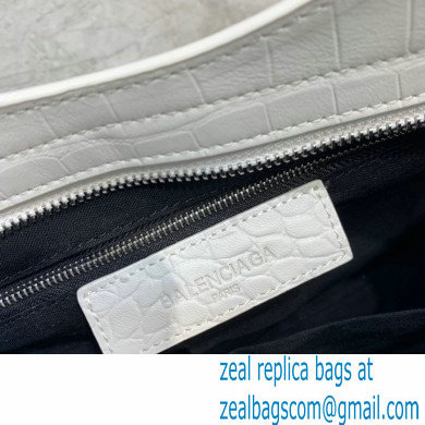 Balenciaga Classic City Small Bag Crocodile Embossed Calfskin White/Silver