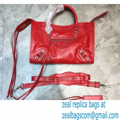 Balenciaga Classic City Small Bag with Logo Strap Red - Click Image to Close