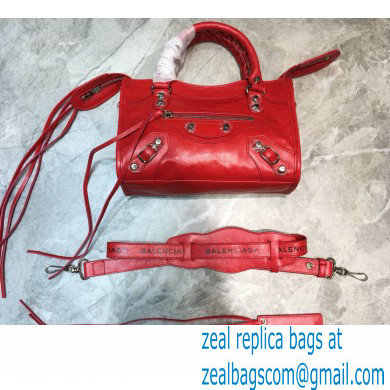 Balenciaga Classic Mini City Bag with Logo Strap Red