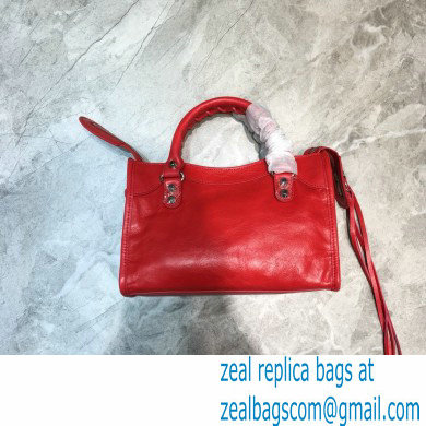 Balenciaga Classic Mini City Bag with Logo Strap Red