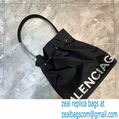 Balenciaga Wheel S Drawstring Bucket Bag Nylon Black - Click Image to Close