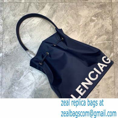 Balenciaga Wheel S Drawstring Bucket Bag Nylon Navy Blue - Click Image to Close