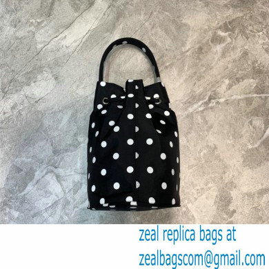 Balenciaga Wheel XS Drawstring Bucket Bag Nylon Polkadots Black