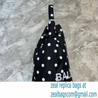 Balenciaga Wheel XS Drawstring Bucket Bag Nylon Polkadots Black - Click Image to Close