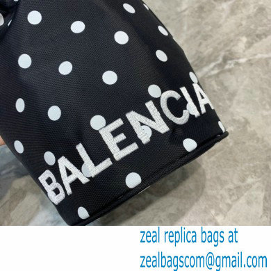 Balenciaga Wheel XS Drawstring Bucket Bag Nylon Polkadots Black - Click Image to Close