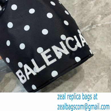 Balenciaga Wheel XS Drawstring Bucket Bag Nylon Polkadots Black