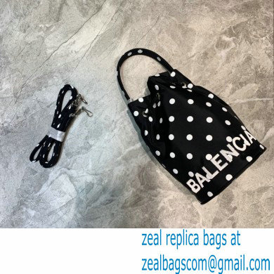 Balenciaga Wheel XS Drawstring Bucket Bag Nylon Polkadots Black