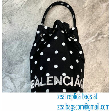 Balenciaga Wheel XS Drawstring Bucket Bag Nylon Polkadots Black
