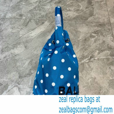 Balenciaga Wheel XS Drawstring Bucket Bag Nylon Polkadots Blue