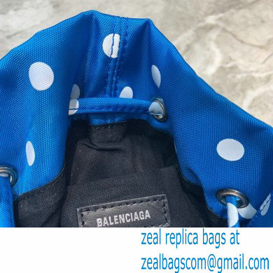 Balenciaga Wheel XS Drawstring Bucket Bag Nylon Polkadots Blue