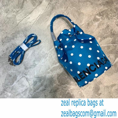 Balenciaga Wheel XS Drawstring Bucket Bag Nylon Polkadots Blue - Click Image to Close