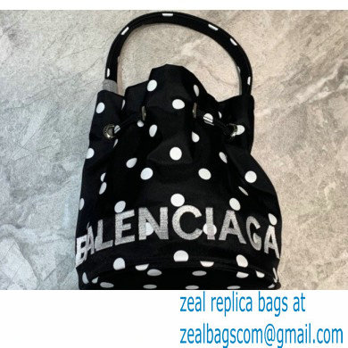Balenciaga Wheel XXS Drawstring Bucket Bag Nylon Polkadots Black