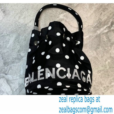 Balenciaga Wheel XXS Drawstring Bucket Bag Nylon Polkadots Black - Click Image to Close