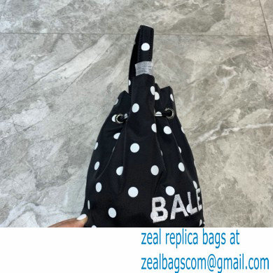 Balenciaga Wheel XXS Drawstring Bucket Bag Nylon Polkadots Black